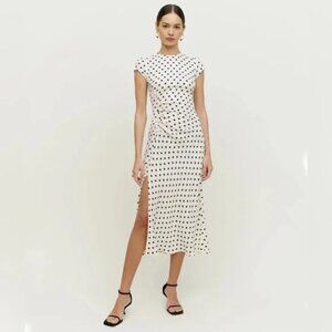 Reformation Frasier Dress in White w/Black Polka Dot